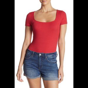 Lush bodysuit red ribbed square neck thong NWOT Sm